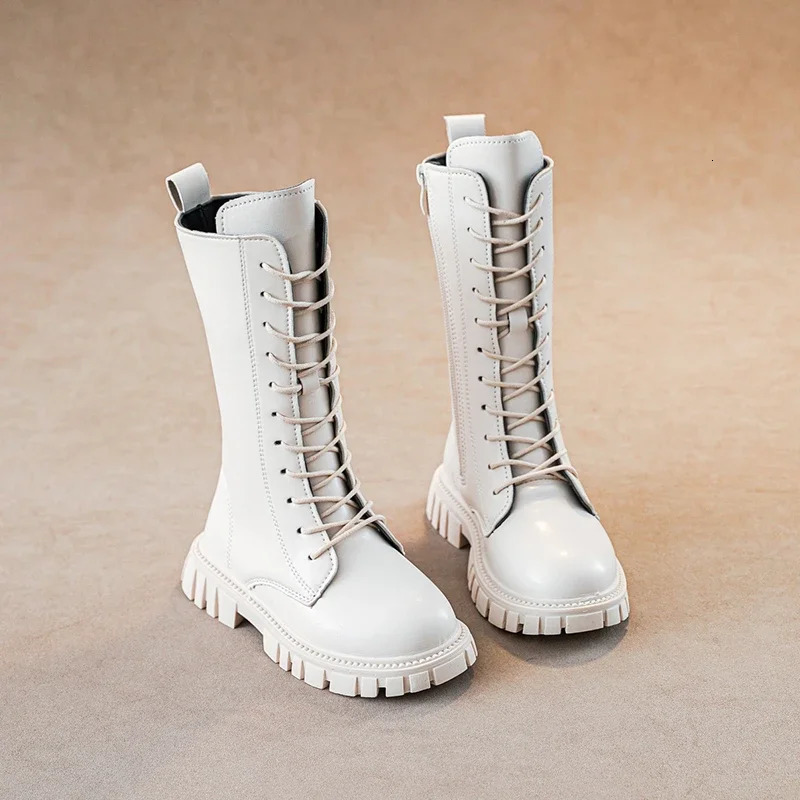 Elegant Zipper Baby Girl Fashion Boots Autumn Winter Warm Thick Sole Round Casual Lace Up Comfortable Childrens Midsole Boots 251017