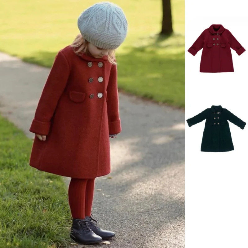 Girls Cashmere Tweed Coat 23 Fall And Winter Fashion Doublesided Wool Coat Cotton Warm Long Girls Coat Childrens Clothing 251015