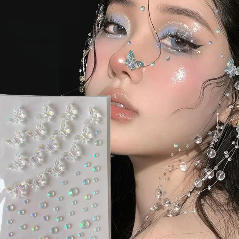 16pcs 3D Acrylic Diamond Stickers Butterfly Crystal Patch Face Paste Stage Makeup Rhinestones Jewelry Mermaid Pearl Tattoo 251015