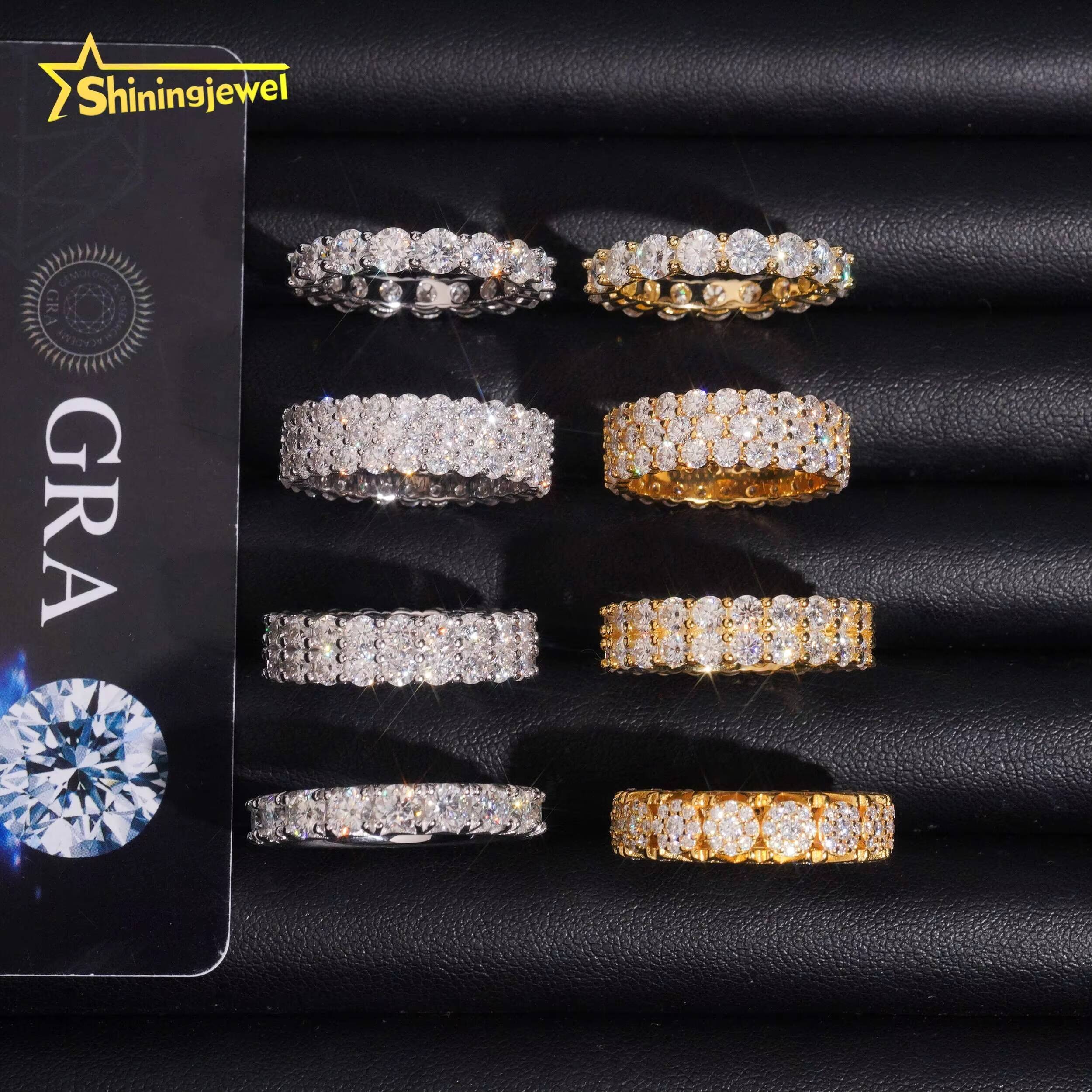 Trendy 925 Silver Men Women Iced Out Missanite Engagement Ring Bands Fine Jewelry Custom Gold Plated Moissanite Eternity Ring