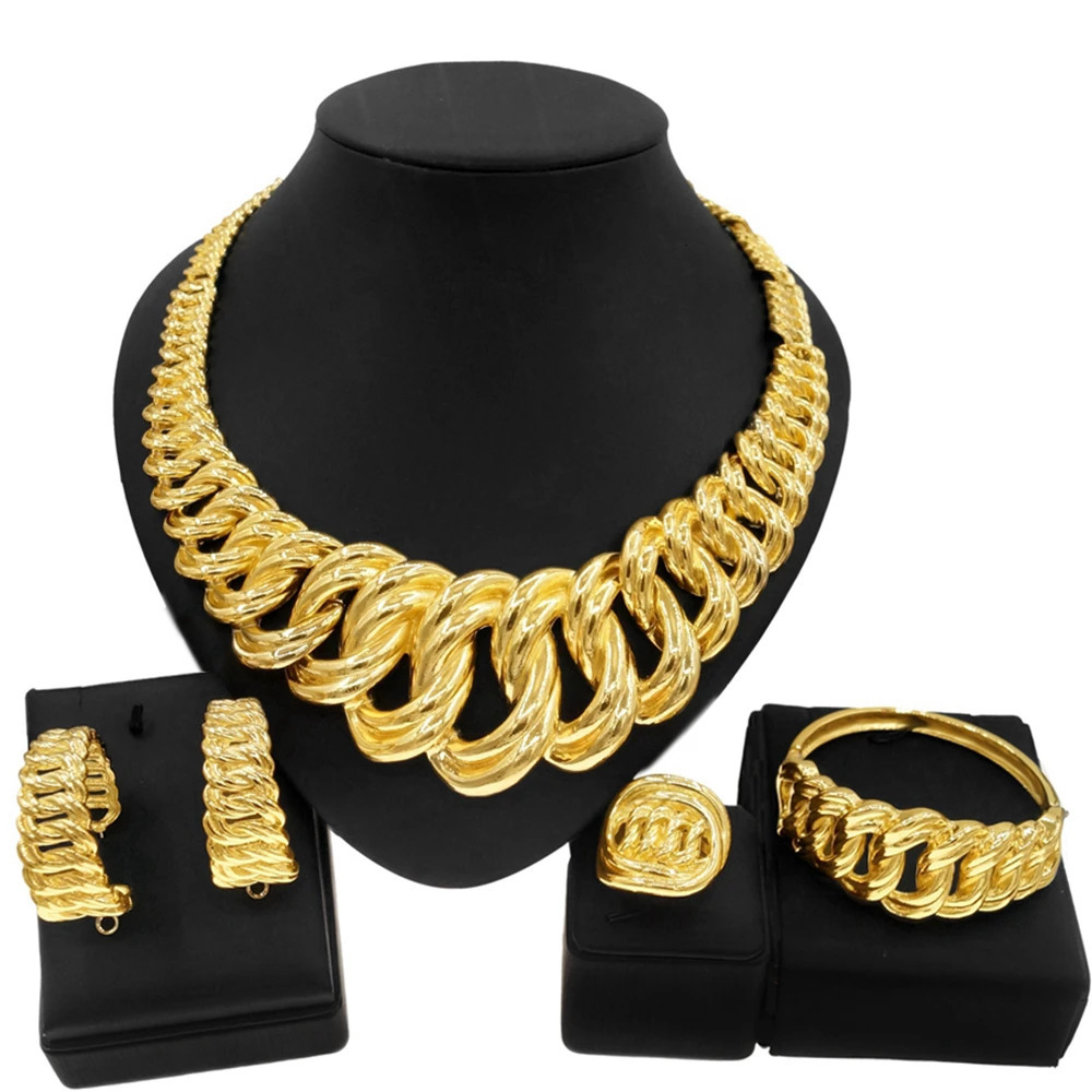 Fashion Woman Necklace Jewelry Set Electric Italy Gold Plated Pendant Wedding Party Earring Ring SYHOL Wholesale 251016