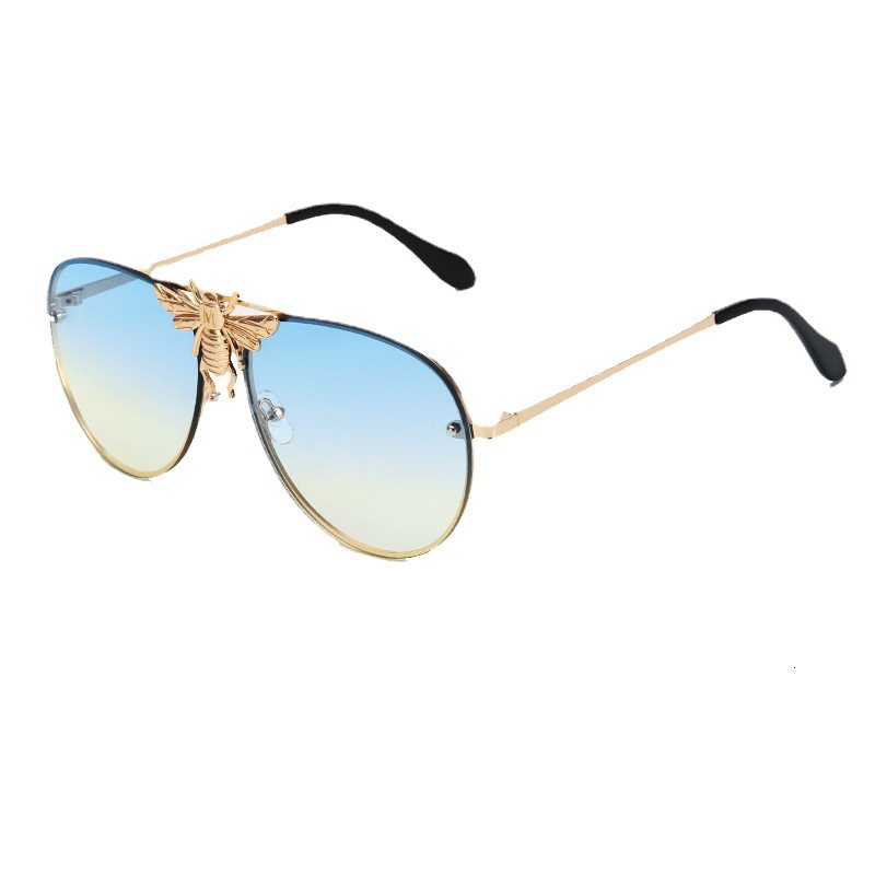 Luxury Brand Designer Jewelry New Style Wind Bee Frog Sunglasses Fashion Metal Frame Large Frame Internet Celebrity Same Style Sunglasses