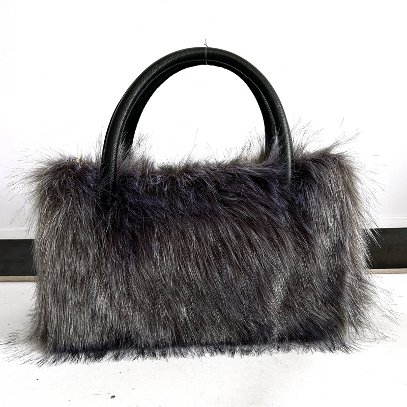 Autumn Winter Plush Handbag Womens Fashion High End Shoulder Bag Imitation Fur Fury Slant Cross Bag