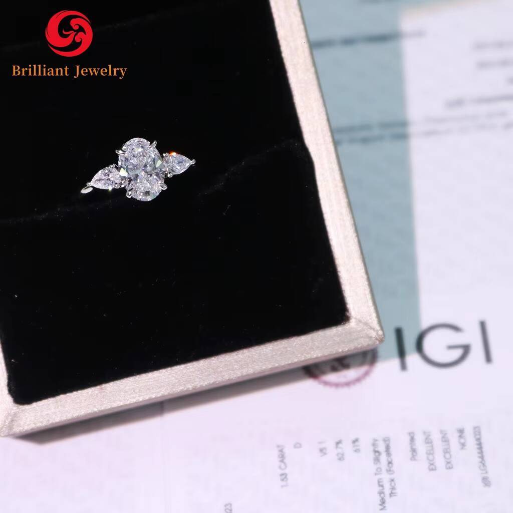 Custom Diamond Rings S925 Silver Gold Plated 18k 1CT CVD HPHT Oval Lab Diamond Rings for Women Engagement