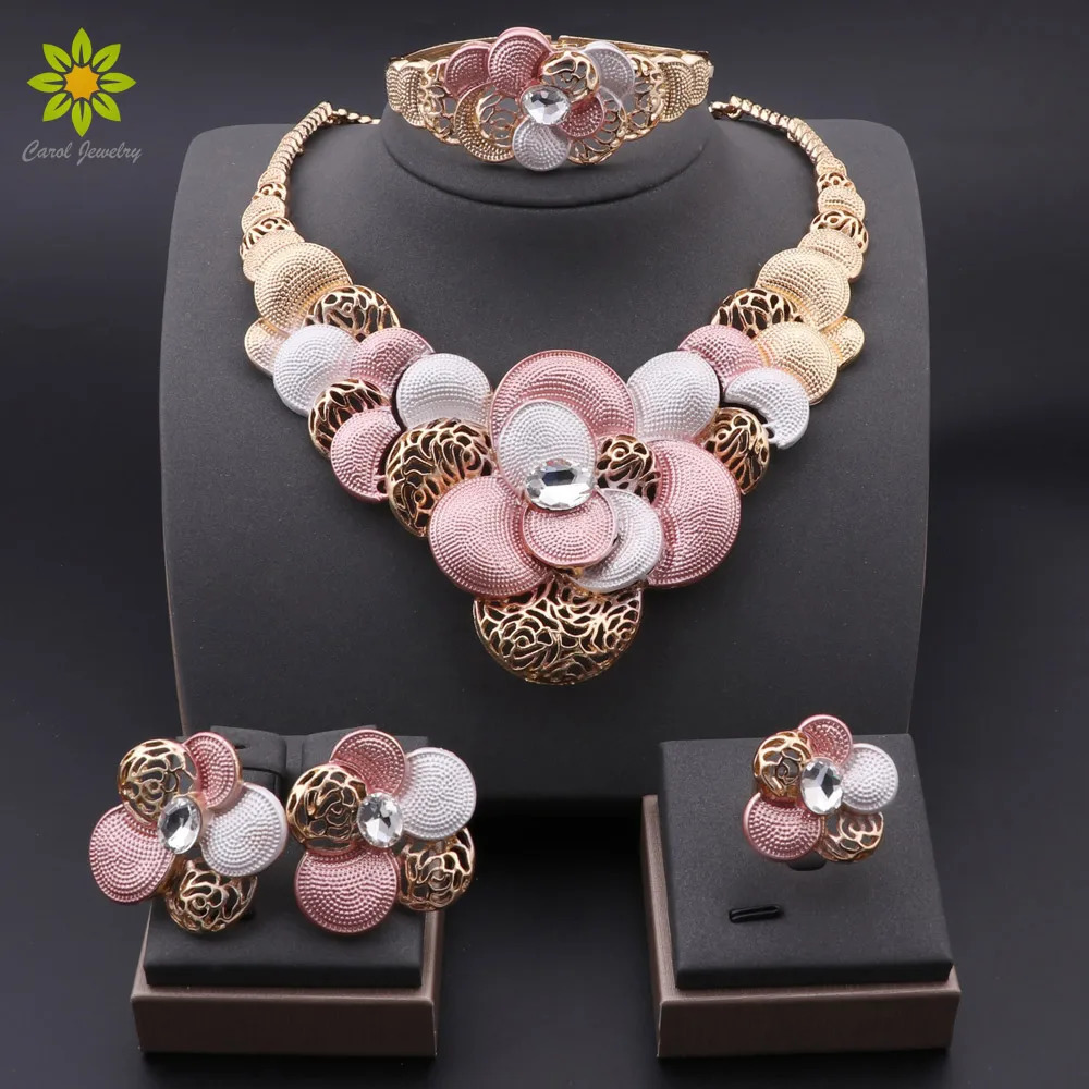 Fashion African Jewellery Set Dubai Gold Color Jewelry Sets Women Customer Nigerian Wedding Flower Gift 251016