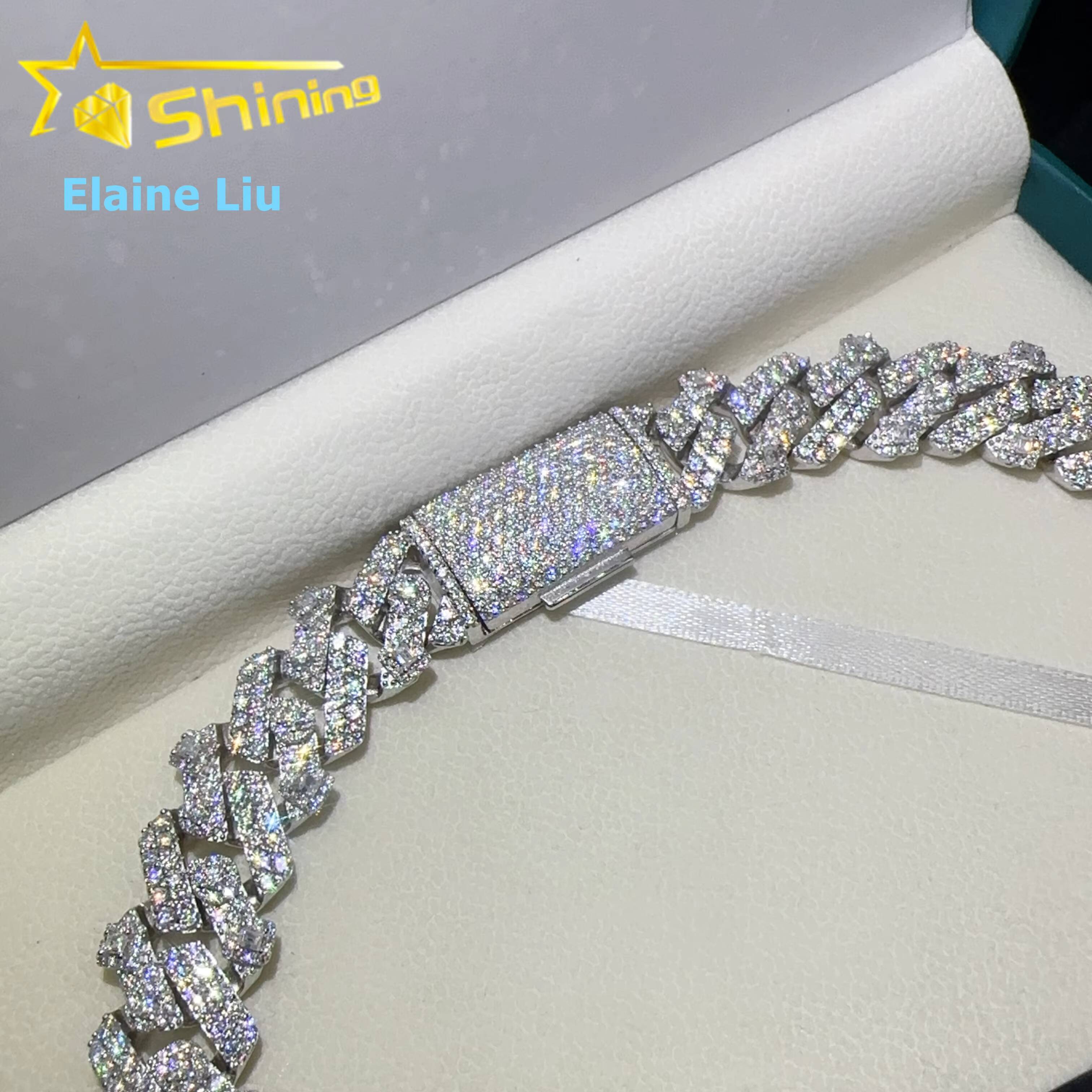 18MM Iced Out Custom VVS Moissanite Diamond 925 Sterling Silver Moissanite Hip Hop Jewelry Miami Cuban Link Chain Necklace
