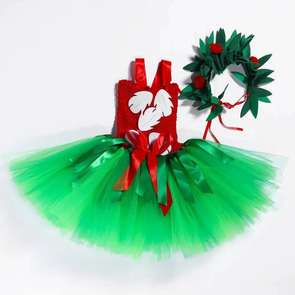 Red Green Hawaii Ballet Tutus Dresses for Baby Girls Christmas Princess Costumes Kids Hawaiian Fancy Outfit with Flowers Garland 251014