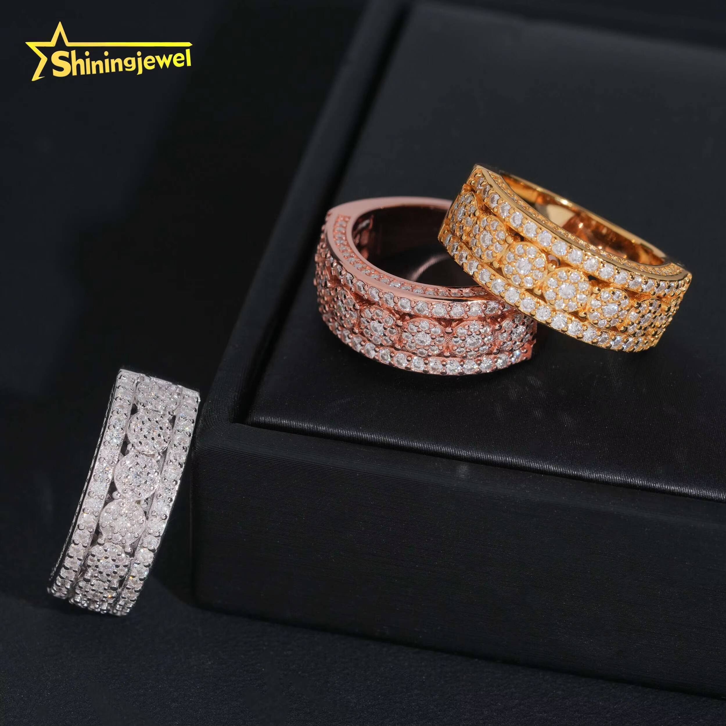 Wholesale Price Hop Jewelry Ring Fully Iced Out Round Cut Diamond VVS D Moissanite 925 Sliver Gold Plated Mens Rings