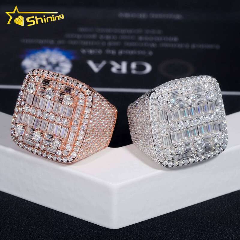 Pass Tester Ice Out Pure Silver Gold Plated Rapper Jewelry VVS Silicon Stone Hip Hop Ring