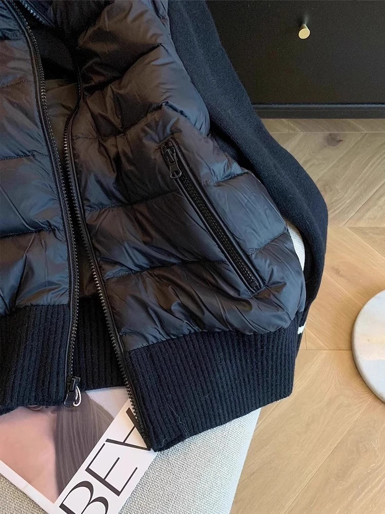 Trendy Vintage Knitted Splicing Cotton Jaet Loose Fit Stand Collar for Men Warmth Assurance Casual Wear Zipper Decoration 251017