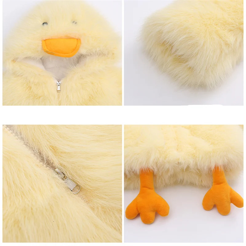 Baby Girl Cute Duck Pattern Fur Coat With Hood Wool Blends Jacket For Child Autumn Winter Kids Cartoon Duck Clothes 2 4 5 7 9 11 251015