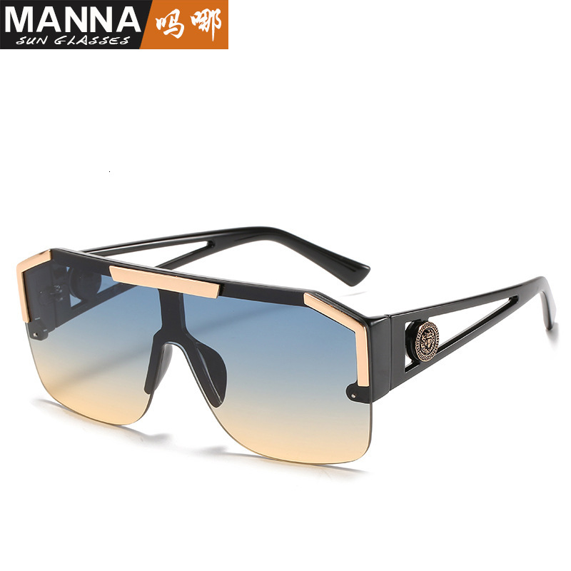 Luxury Brand Designer Jewelry New Lion Head One-Piece Trendy Large Frame Sunglasses For Women With Unique Hollow Temple Design