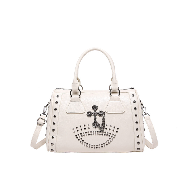 Luxury Brand Designer Bag Large Capacity Punk Style Commuter Boston Cylinder Handbag For Women, Niche Rivet Shoulder Bag