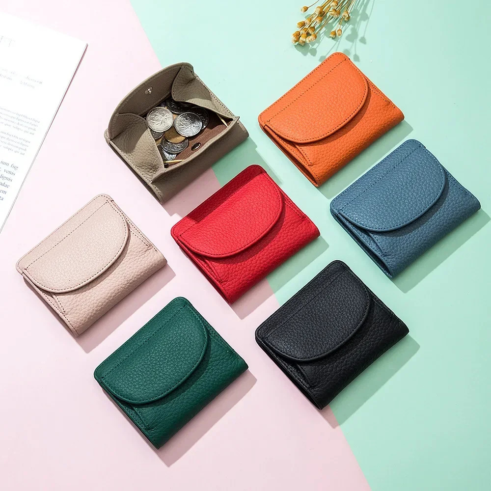 Genuine Leather RFID ID Credit Bank Business Card Holder Cowhide Coin Purse Bags Clutch Slim Pocket Wallets For Women 251013