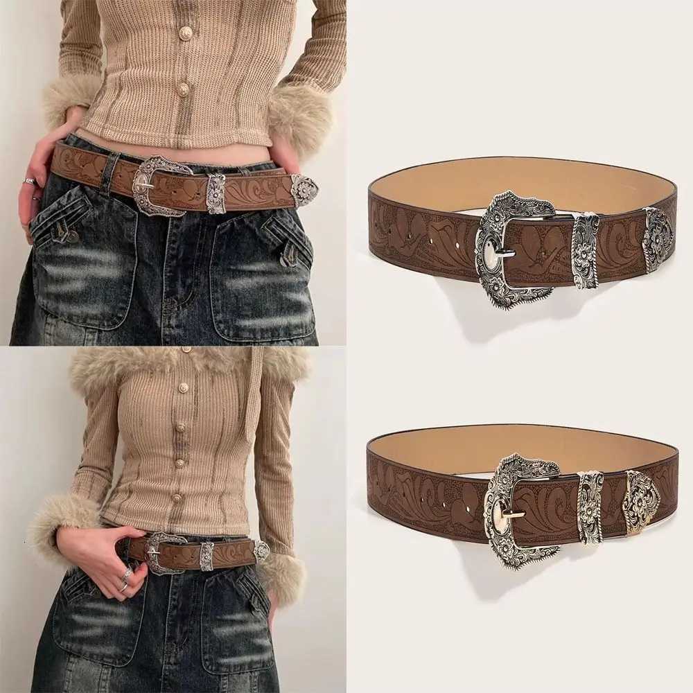 Luxury Vintage PU Leather Waistband Versatile with Metal Caved Buckle Pin Buckle Belt Y2k Jeans Belt W251018