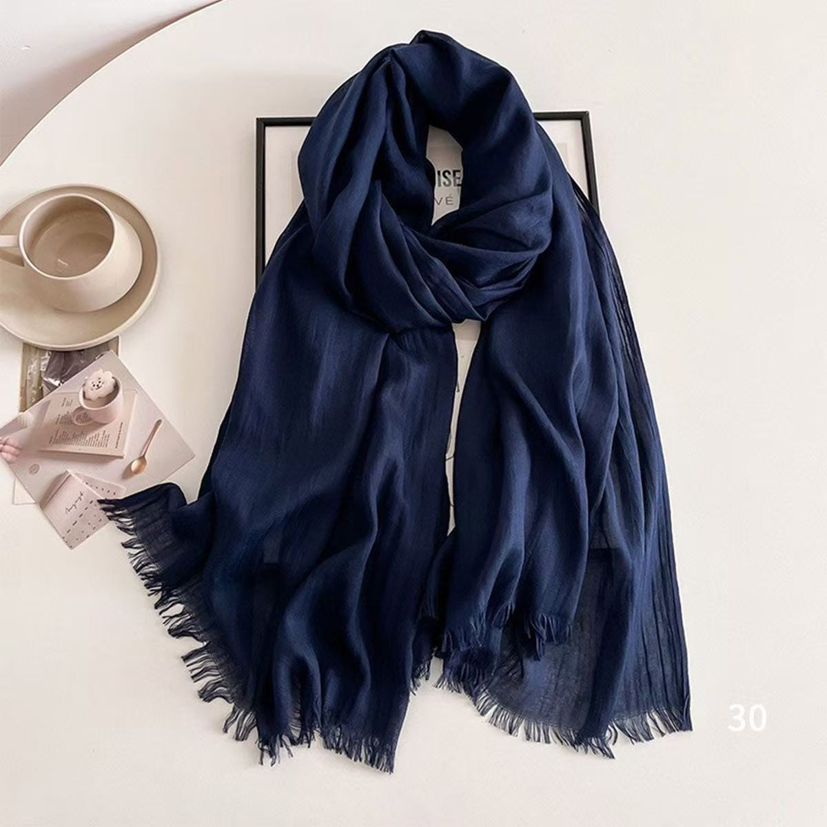 Y2084 cotton and linen Korean style solid color scarf women's summer shawl