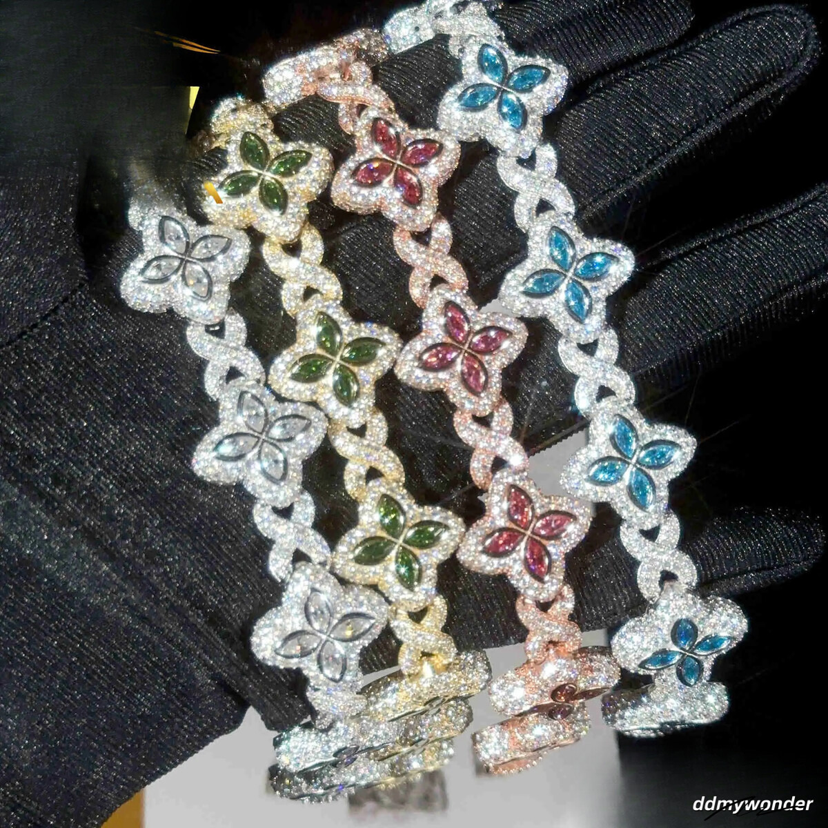 Color Natural Peridot With Cuban Link White Gold Plated Moissanite Dia High Quality Hip Hop Bracelet Ddmywonder