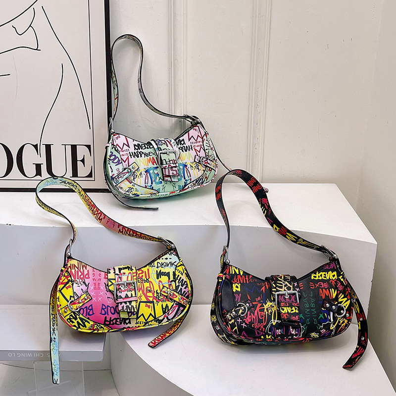 Luxury Brand Designer Bag Trendy Underarm Bag 2025 New Korean Style Fashion Graffiti Letter Shoulder Bag Ins Trendy Women's Crossbody Dumpling Ba