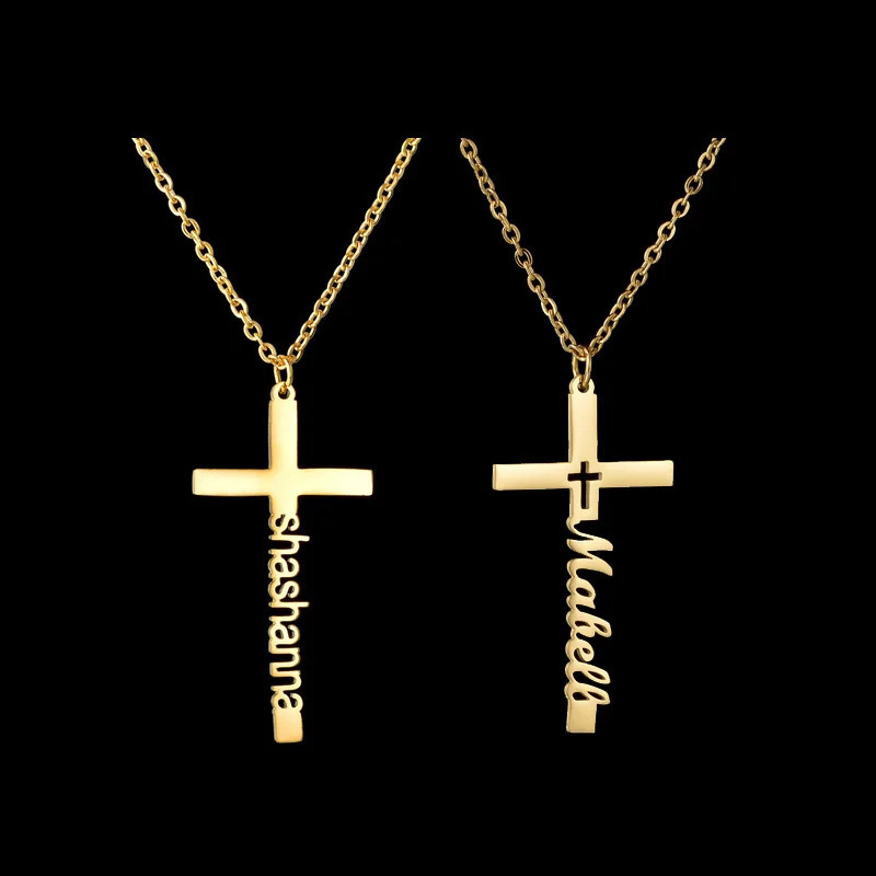 Custom Name Necklace Cross Customized Chains Stainless Steel Pendant Jewelry For Women Personalized Birthday Gift Accessories 251008