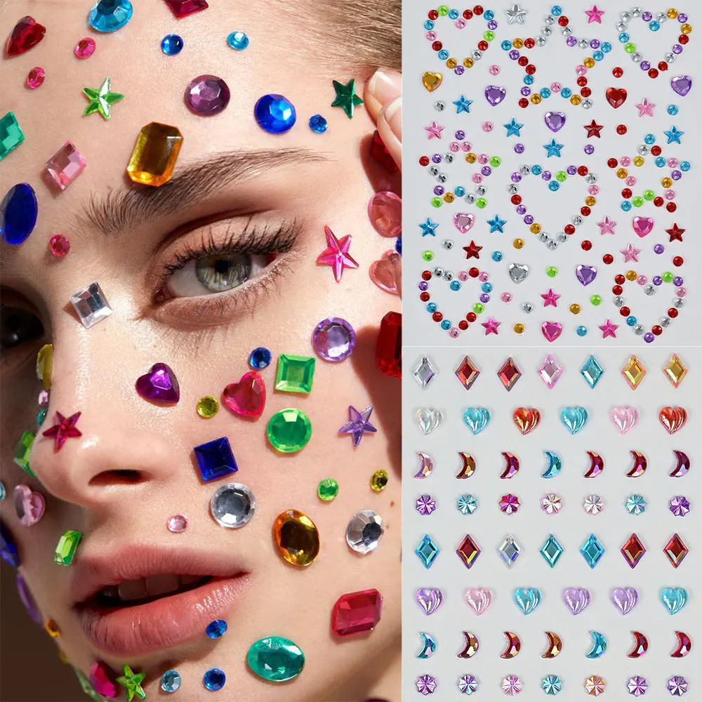 1pc 3D Face Aurora Crystal Diamond Tattoo Stickers DIY Eyes Face Body Star Pearl Rhinestones Festival Makeup Tattoos Stickers 251015