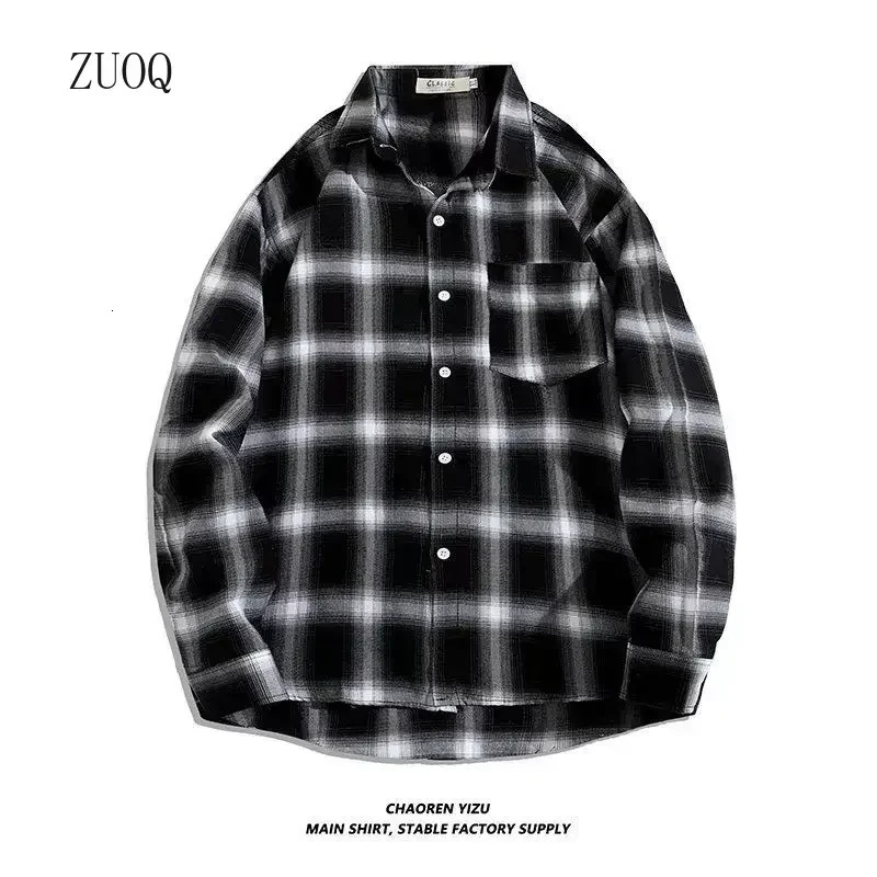 Vintage Plaid Shirts Oversize Basics Long Sleeve Turndown Collar Pocket Loose Single Breasted Casual Thin Coat 251016
