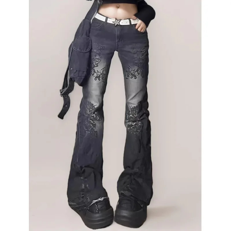 Flared Jeans Pants for Woman Baggy Y2k Womens Denim Shoujo Girl Style Coquette Big Size Spring Clothes Jean 251014