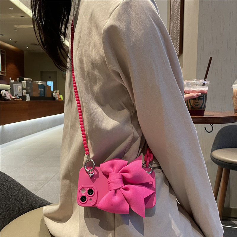 3D Rose Red Bow Crossbody Strap Case for iPhone 17 Pro Max with Wrist Strap and Lanyard