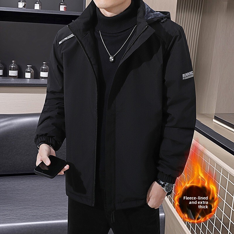 Cross-border Winter Windproof Jacket Men's Thick Detachable Designer Hoodie Jacket Tracksuit Men Polo Veste Coat Hood Workwear Jacket Fleece Line