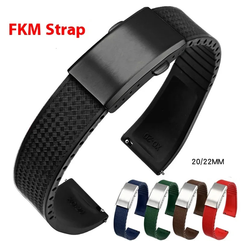 20mm 22mm FKM Strap Quick Release Fluoro Rubber Universal Watch Band Stainless Steel Folding Buckle Bracelet Accessories 251016