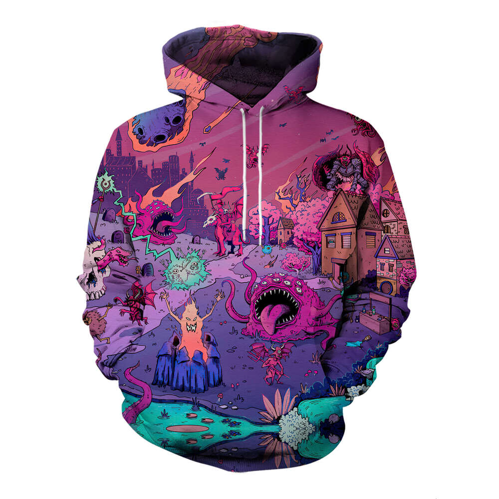 Men's 3D Cartoon Print Hoodie - Vibrant Streetwear Pullover With Double-Layer Hood, 250Gsm All-Season Comfort, Hine Washable Casual Sweatshirt