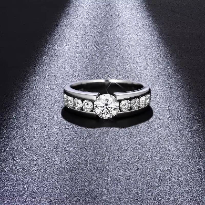 Fine Jewelry 925 Sterling Silver Plated 18k White Gold 65MM 1CT Micro Full Moissanite Diamond Ring for Men Gift