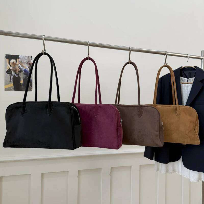 Vintage Suede Boston Bag Korean-Style Casual Large-Capacity Commuter Bag Square Shoulder Tote Bag Handbags And Purses Best Seller