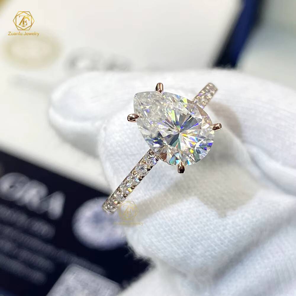 2025 Best Gift for Women Fine Jewelry 925S 9K 10K 14K 18K Pear Cut Moissanite Diamond Engagement Halo Ring