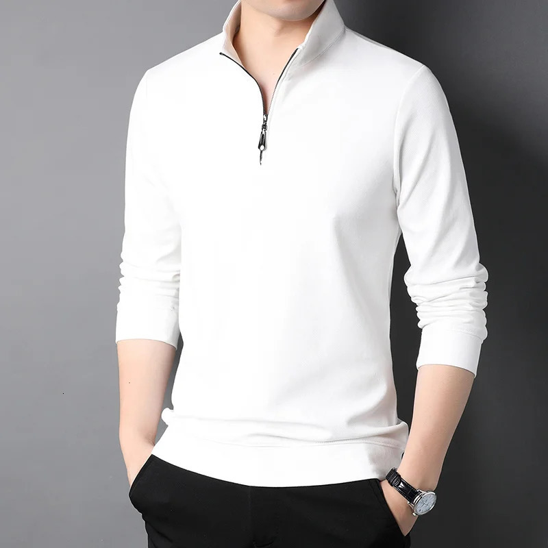 Top Grade Fashion Zipper Polo Shirt Men Casual Plain Korean Solid Color Long Sleeve Tops Mens Clothing 251016