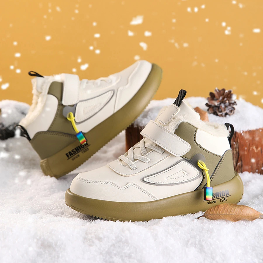 Winter Children Shoes PU Leather Waterproof Sports Shoes Kids Snow Boots Girls Boys Warm Plush Fashion Sneakers 251014