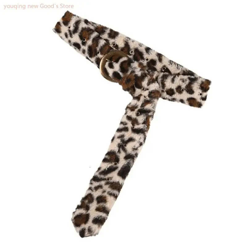 Western Wild Leopard Pattern Belt Patchworked Furry Furs Waist Belt Daily and Formal Dressingup Belt Punk Waist Accessory 251016