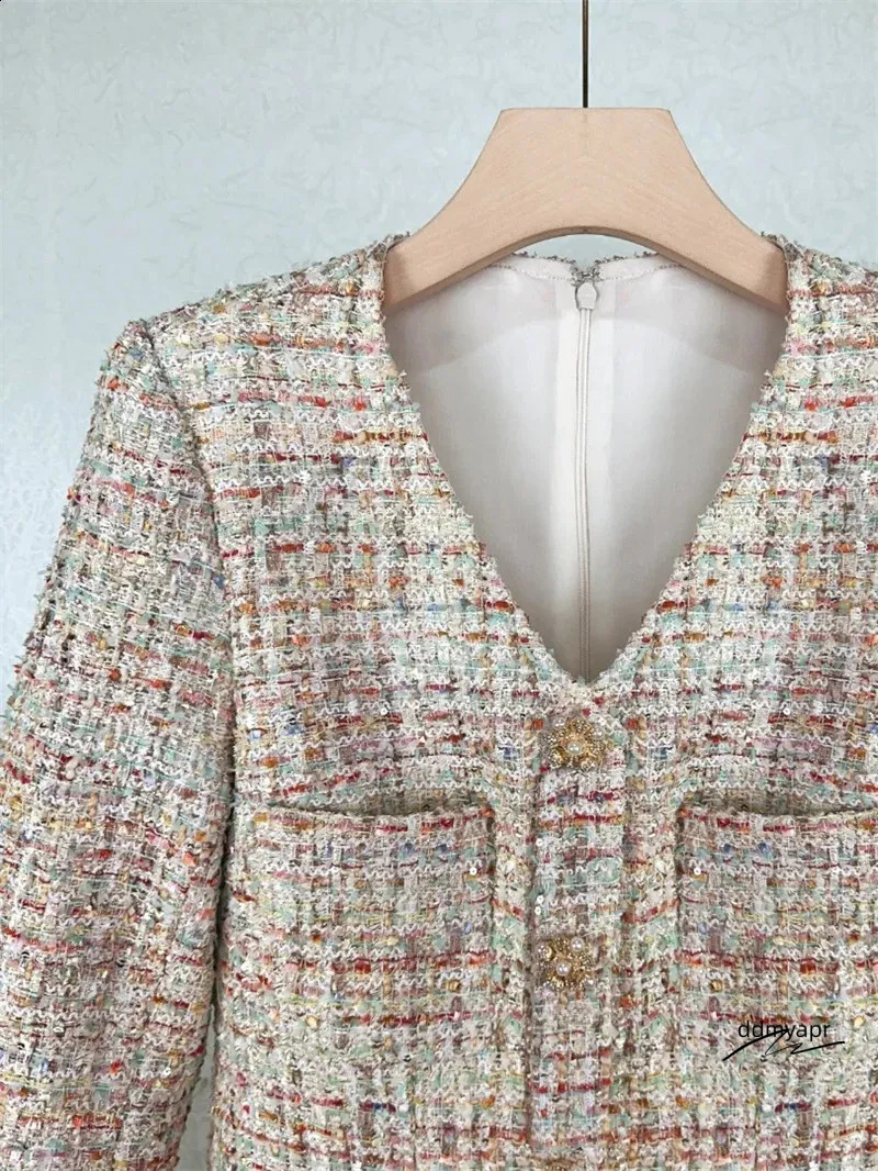 Dresses Women, Women's Tweed Mini - Elegant V-Neck Long Sleeve A-Line Ruffle Hem Short ddmyApr Dress For Autumn Fashion