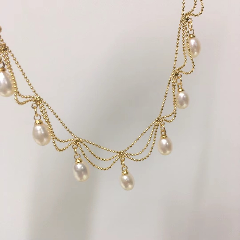 Jewellery High Quality 18K Gold Plated Retro Palace Style Tassel Charm Natural Freshwater Pearl Pendant Necklace for All Occasions Gift Textured Elega