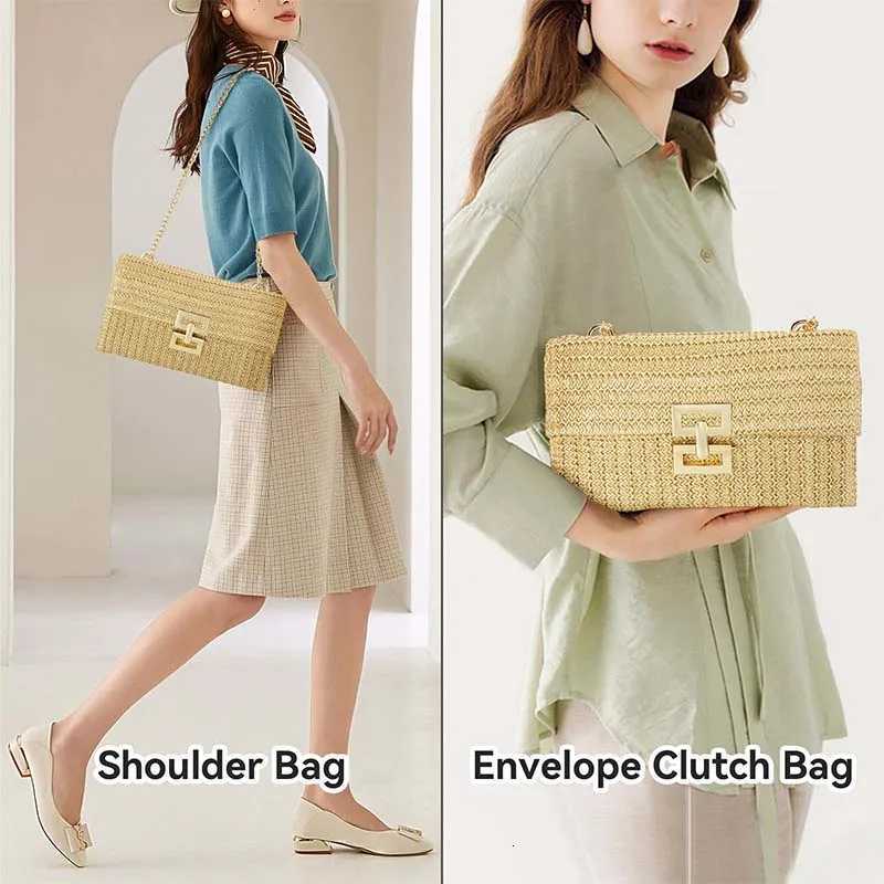 Summer Trend Women Boho Woven Beach Bag Envelope Wallet Flap Handbags Summer Straw Clutch Purses Wicker Shoulder Messenger BagsT251020