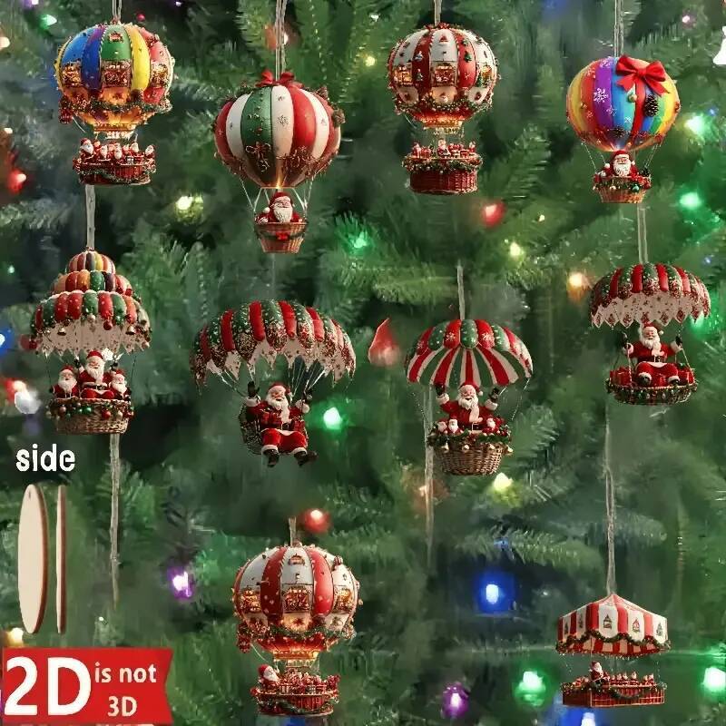 A Set of 10Pcs Santa Claus Parachute Series Handmade Wooden Hanging Ornaments - Perfect Holiday Gift Decoration for Home and Garden ddmynov