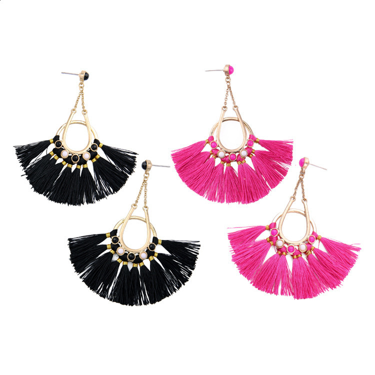 KpacoTa Soutache jewelry Tassel Drop Earrings Ethnic boho weave large Hoop Soutache earring white blue colorful women gift 241227