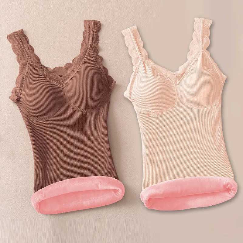 Plus Size Thermal Underwear Female Velvet Lace Vneck Sexy Slim Warm Vest Camisole Cotton Tank Tops T251020