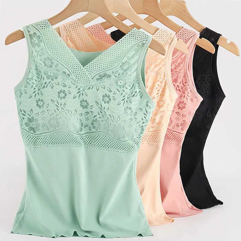 Womens Thermal Underwear Warm Vest Stretch Singlet Inner Wear With Bra Padded Lace Undershirt Warmer Tops Thermo Lingerie WomenT251020