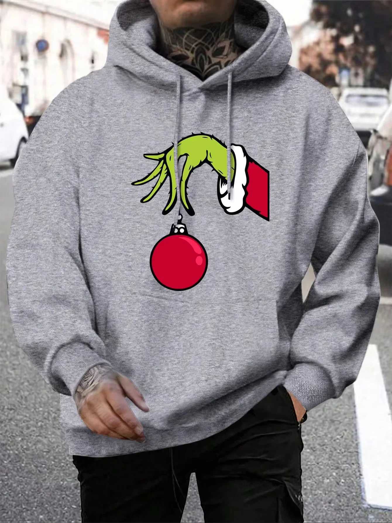 2025 Green Haired Monsters Get Christmas Gifts Hoodie Man 2dHoodies Warm FLeece FurLiner Men Hoody Casual Pullover W251020