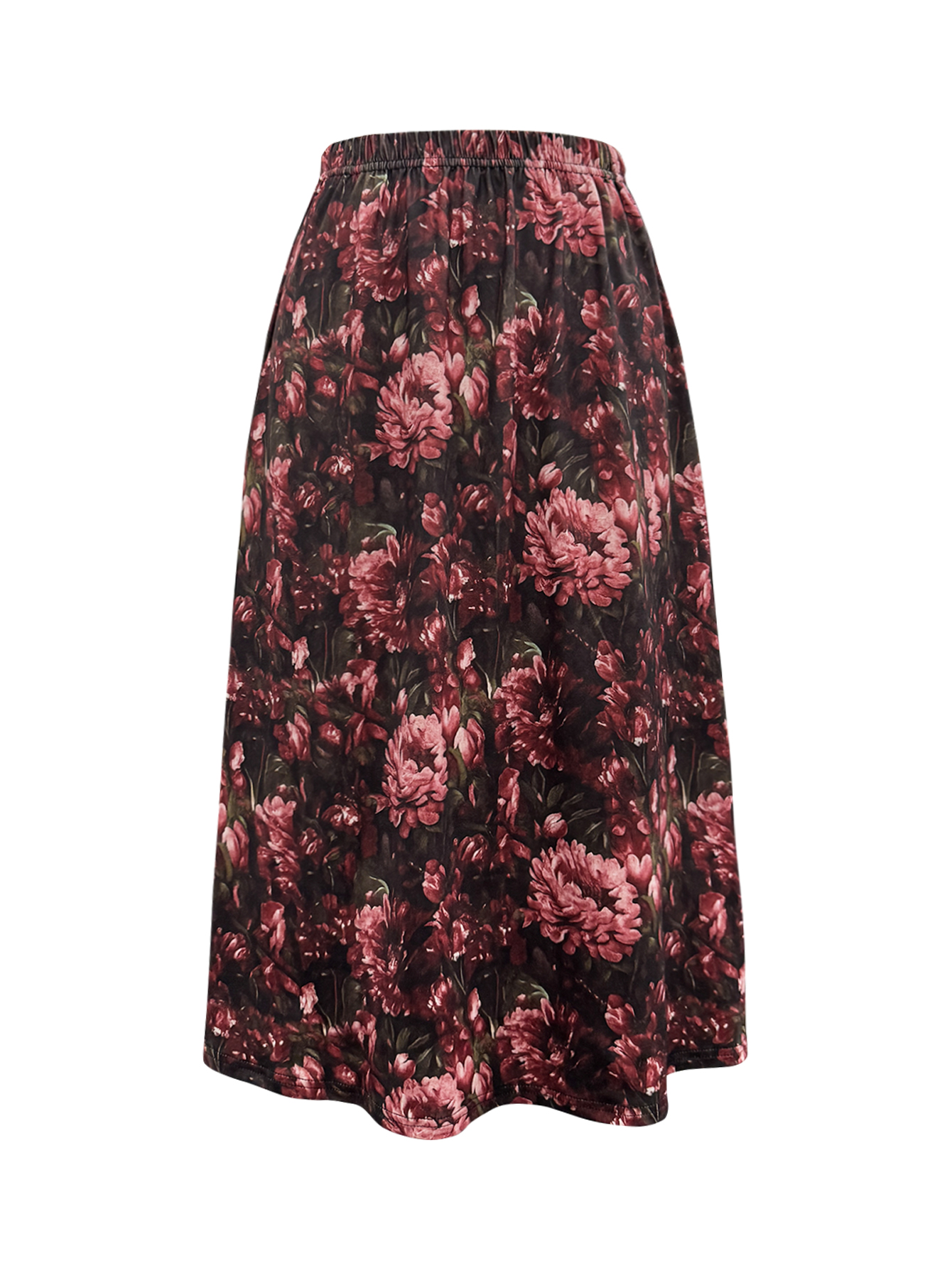 Women's Autumn & Winter New Retro Elegant Floral Printed Midi Skirt, Casual Commute & Dating Milk Silk Skir-CF56374