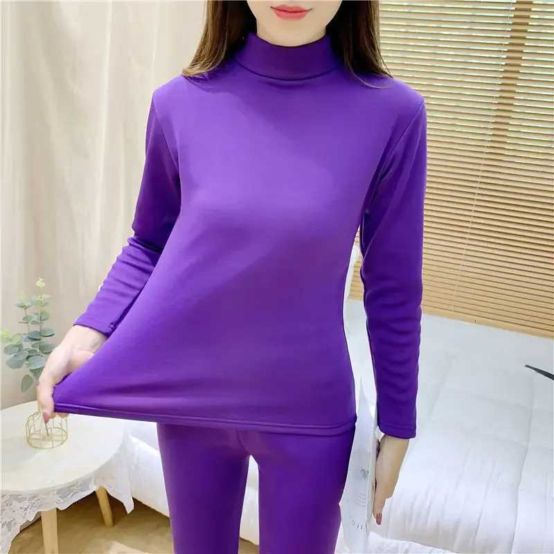 Thermal Underwear Suit Womens Highneck Thickened Plus Velvet Winter Inner Wear Suit Semihighneck Bottoming ShirttrousersT251020