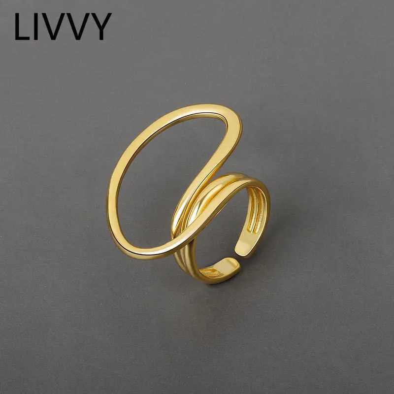LIVVY Silver Color Geometric Multilayer Zircon Open Ring Female Fashion Retro Unique Design High Quality Jewelry Gift J251020