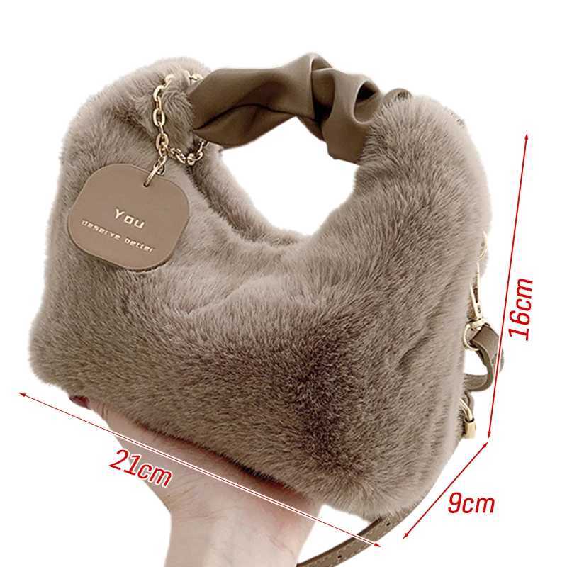 Cute Faux Fur Plush Handbags Ruched Handle Small Lady Shoulder Crossbody Bag Casual Tote HalfMoon Hobos Winter Bags for WomenT251020