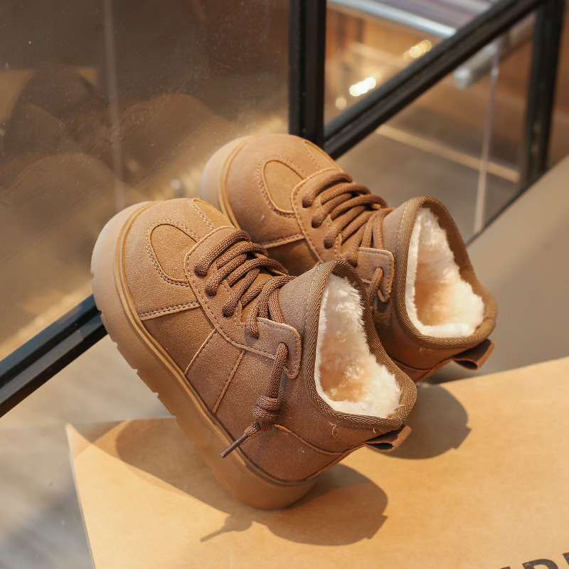 Children's cotton shoes Fashionable big toe thick sole high top snow boots for women in winter frosted leather lace up short boots trendy hot