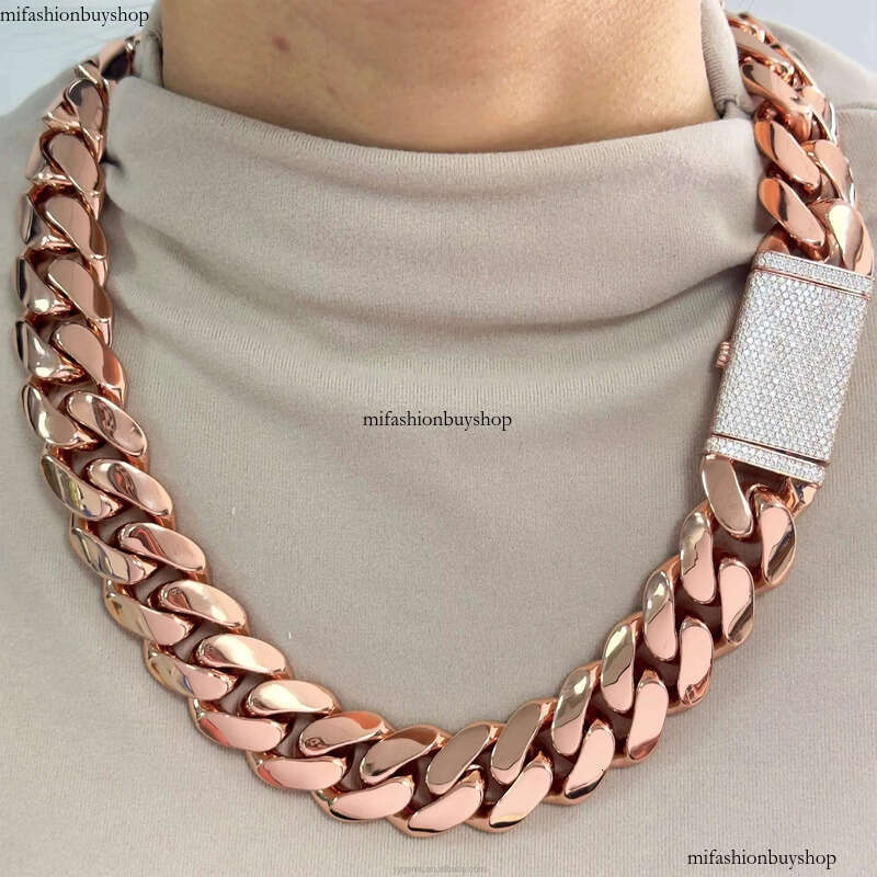 Solid Sier Miami Necklace 8mm-25mm Wide Plated Rose Gold Cuban Link Chain